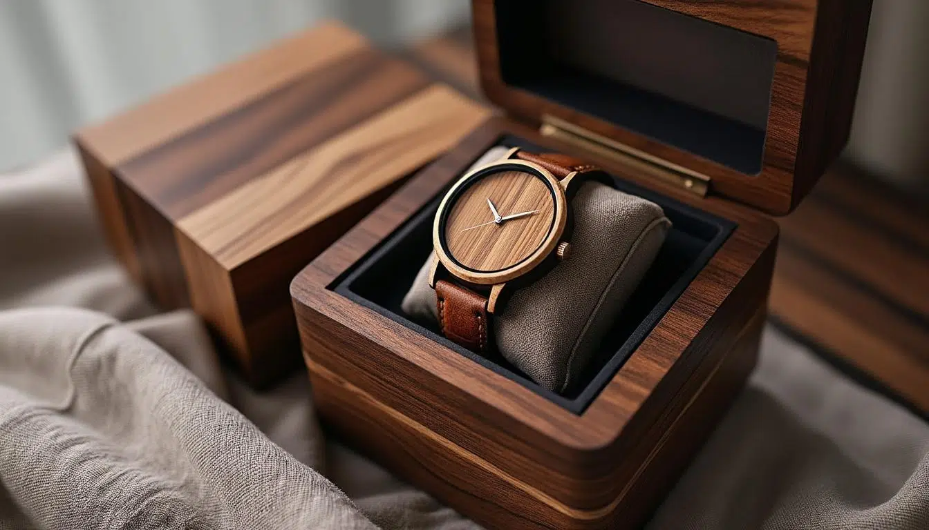 découvrez le charme authentique de notre coffret cadeau comprenant une montre en bois artisanale. offrez à vos proches un cadeau unique et éblouissant, reflétant à la fois élégance et savoir-faire artisanal. parfait pour toutes les occasions, ce bijou de la nature saura captiver les cœurs.