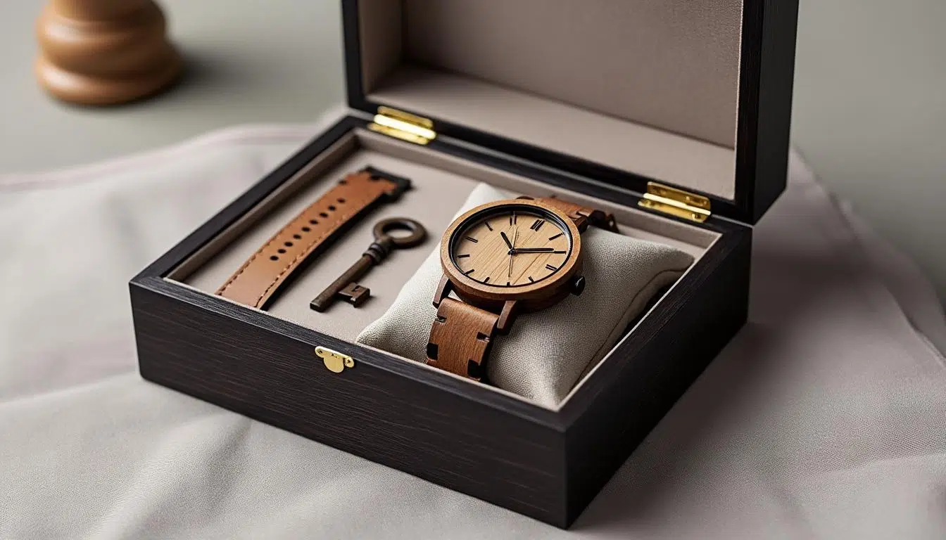 découvrez l'élégance intemporelle du coffret cadeau en bois artisanale, une montre unique qui saura séduire vos proches. offrez un présent à la fois raffiné et original, parfait pour toutes les occasions.