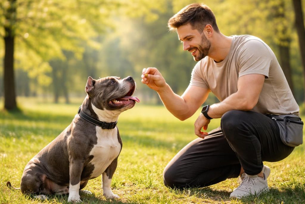 Renforcement positif chez l’American Bully : pourquoi c’est la meilleure méthode d’entraînement Renforcement positif chez l’American Bully : pourquoi c’est la meilleure méthode d’entraînement