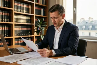 Avocat français examinant des documents juridiques liés au téléchargement de captures vidéo et à la légalité des sites de vidcaps en France