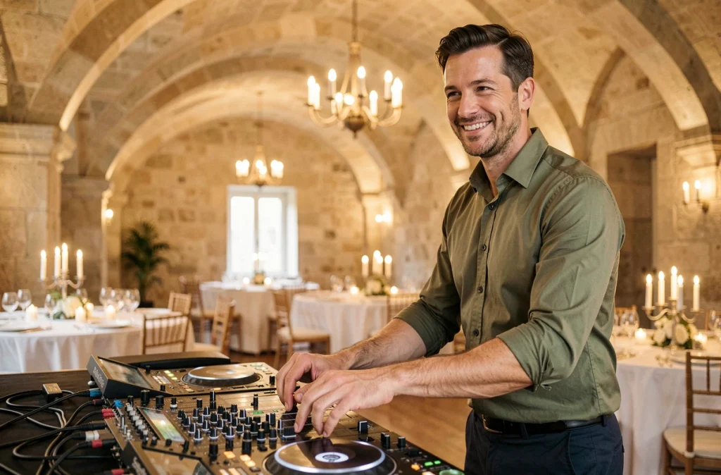 Charlie GLAD en animation musicale lors d'un mariage élégant dans un château du Rhône