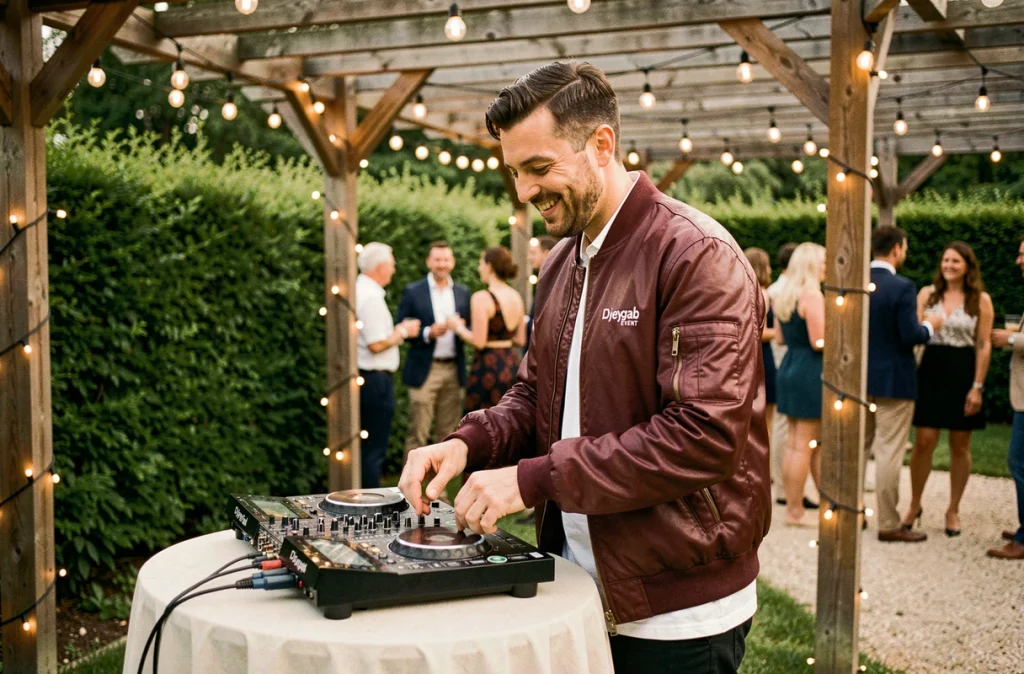 DJ de Djeygab Event mixant lors d'une garden party estivale dans le Rhône