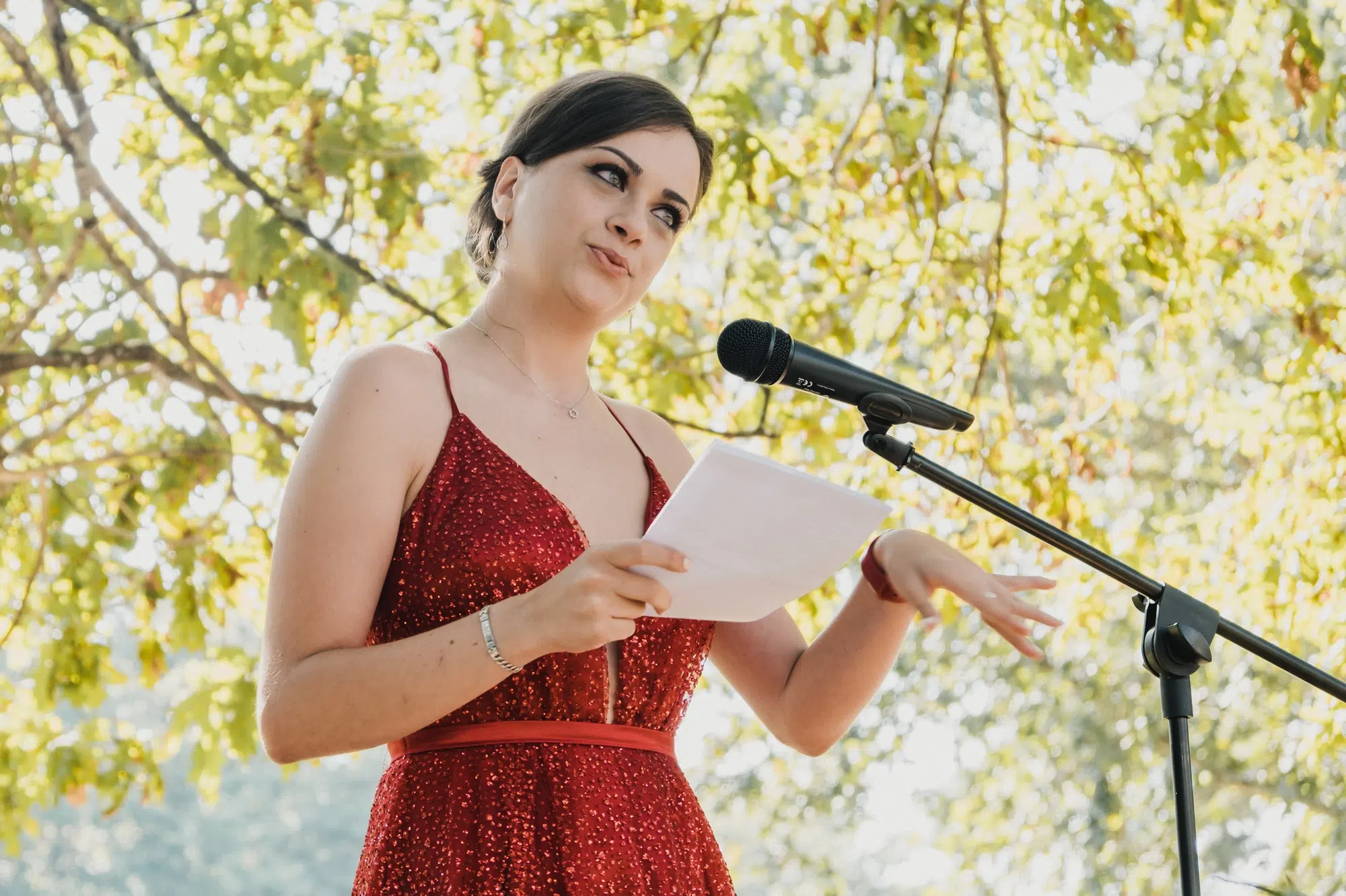 Young woman reading a speech